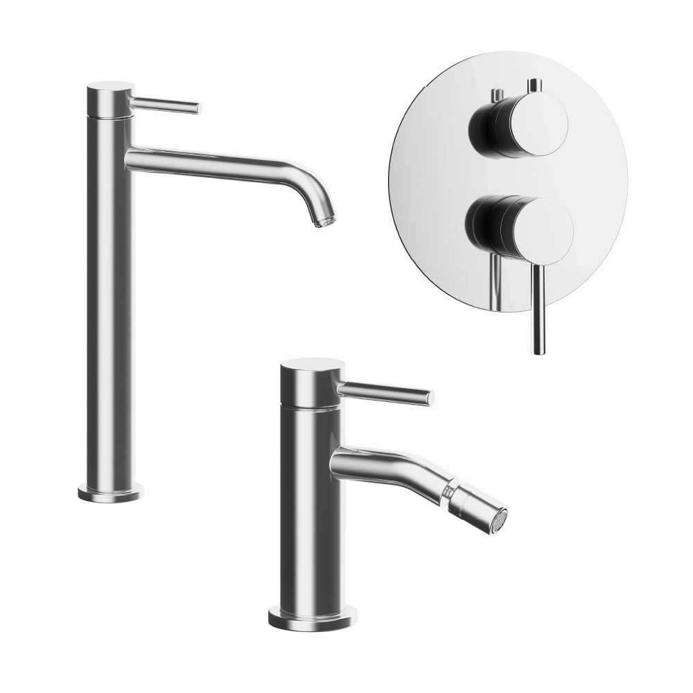 foto del prodotto set miscelatori lavabo alto bidet senza scarico e incasso doccia c deviatore cromato bette