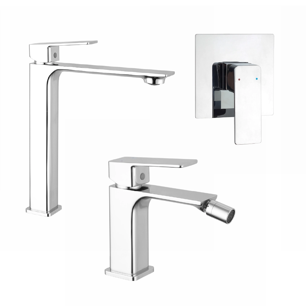 foto del prodotto set miscelatori lavabo alto bidet senza scarico e incasso doccia monocomando cromato ingrid