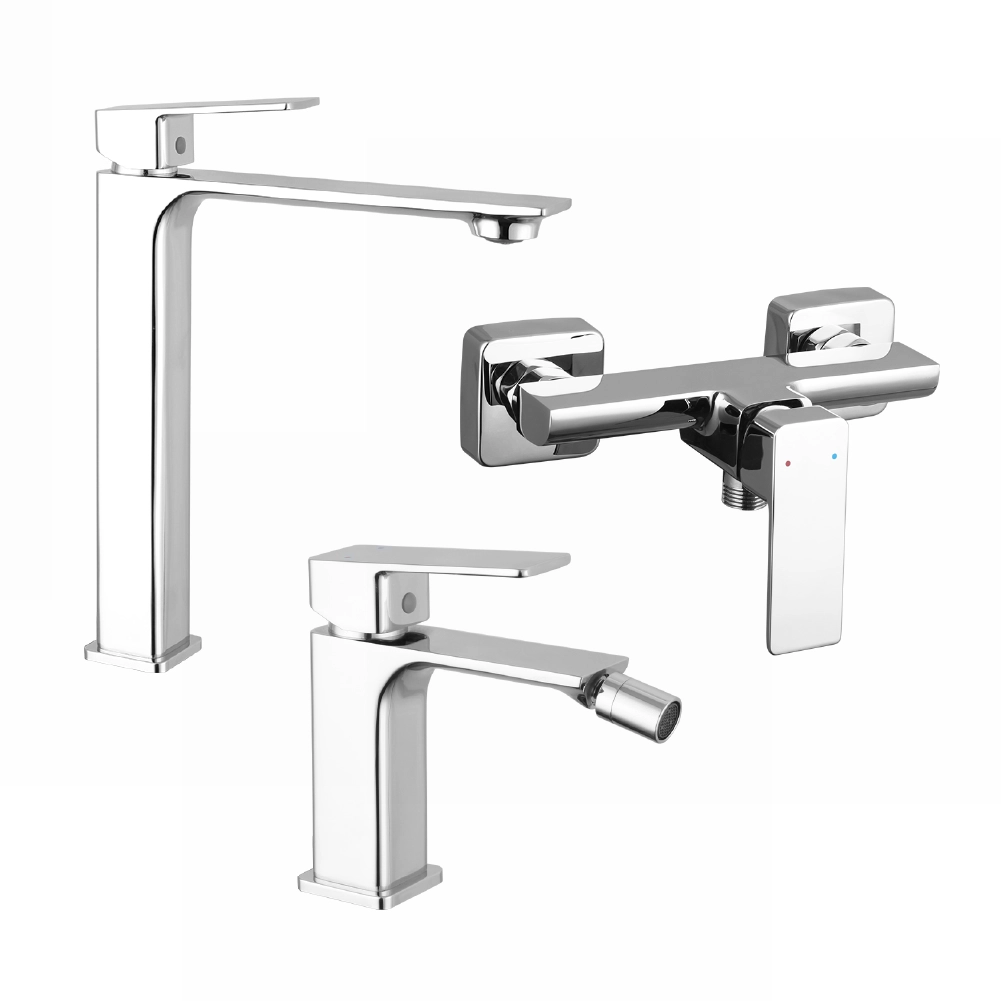 foto del prodotto set miscelatori lavabo alto bidet senza scarico ed esterno doccia cromato ingrid