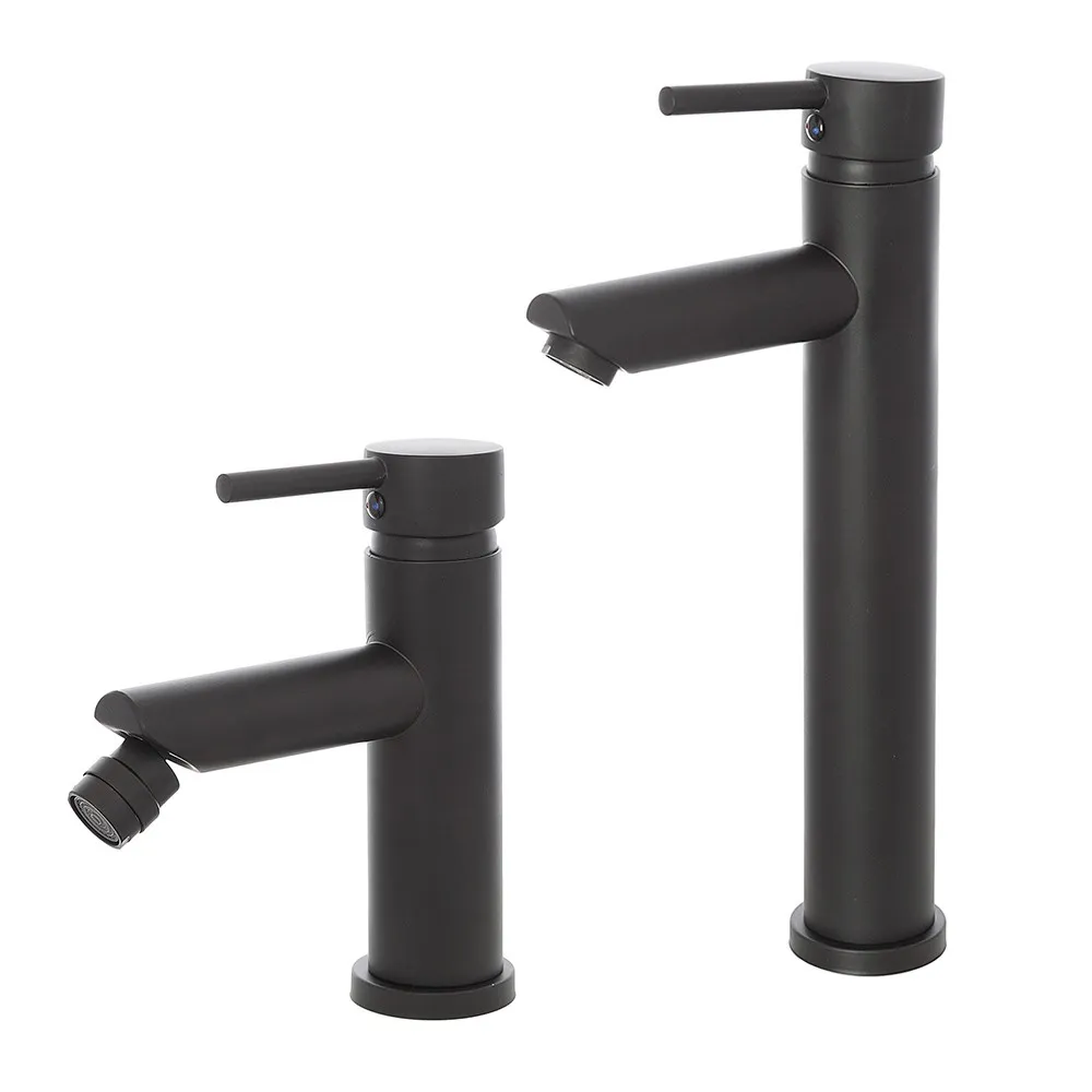 foto del prodotto set miscelatori lavabo alto e bidet nero opaco con piletta click clack york
