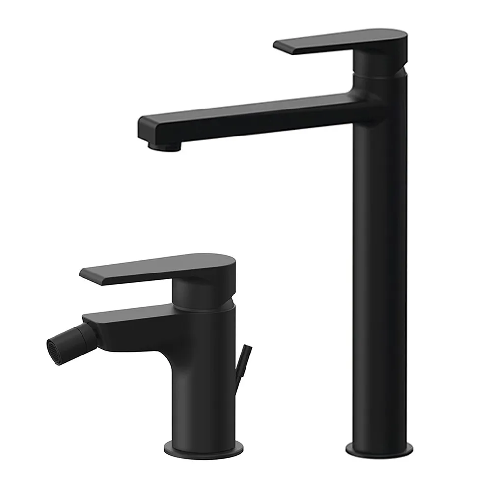 foto del prodotto set miscelatori lavabo alto e bidet nero opaco mariani serie artic