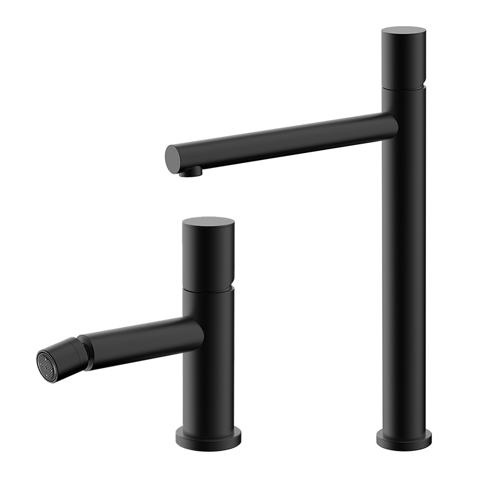 foto del prodotto set miscelatori lavabo alto e bidet nero opaco senza leva gemini