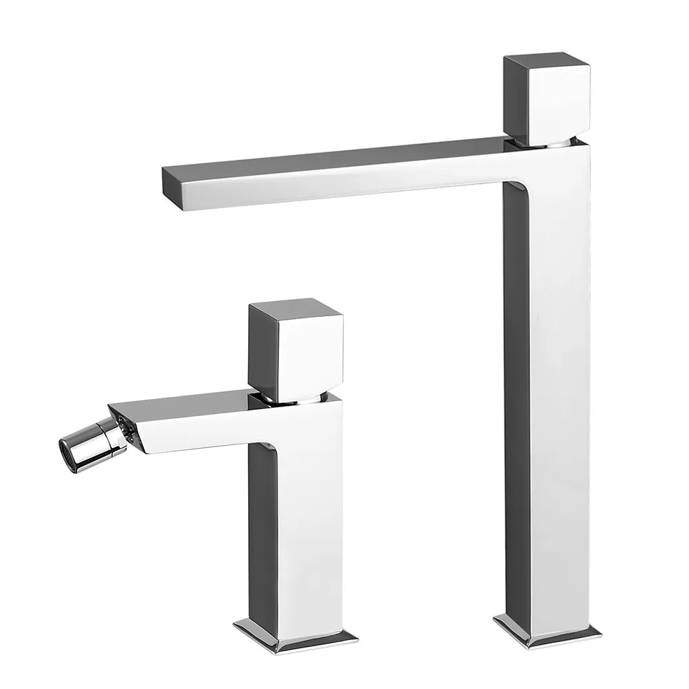 foto del prodotto set miscelatori lavabo alto e bidet senza leva cromato lucido torre