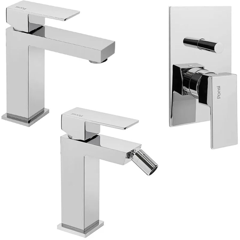 foto del prodotto set miscelatori lavabo bidet e doccia 2 vie cromati serie italia