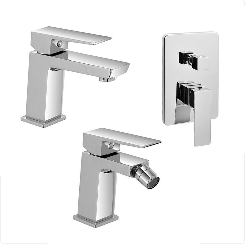 foto del prodotto set miscelatori lavabo bidet e doccia con deviatore cromo lucido kubo