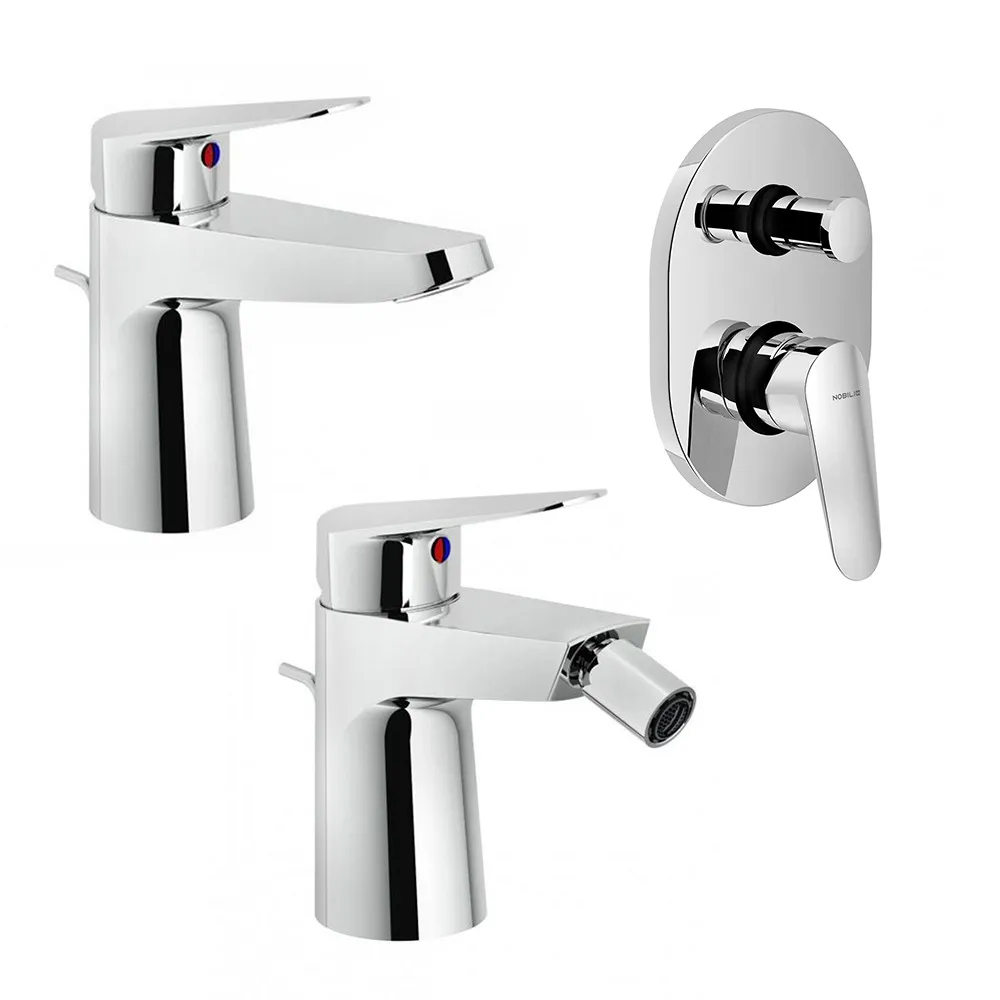 foto del prodotto set miscelatori lavabo bidet e doccia con deviatore nobili hof cromati a risparmio idrico