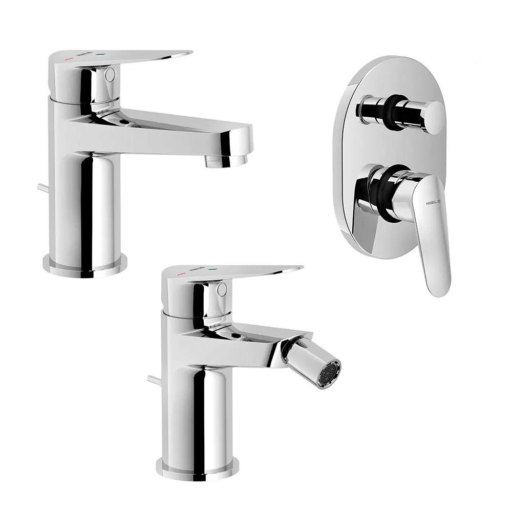 foto del prodotto set miscelatori lavabo bidet e doccia incasso con deviatore nobili blues cromati a risparmio idrico