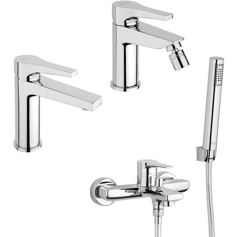 foto del prodotto set miscelatori lavabo bidet gruppo vasca jacuzzi rubinetteria moonlight ottone cromato per piletta click clack
