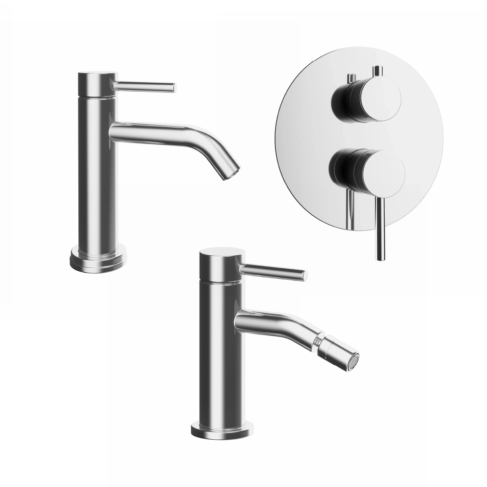foto del prodotto set miscelatori lavabo bidet senza scarico e incasso doccia c deviatore cromato bette