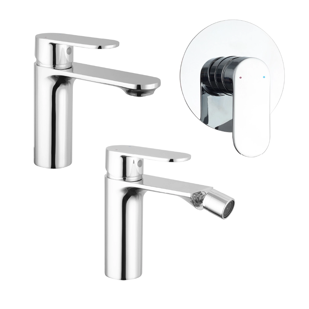 foto del prodotto set miscelatori lavabo bidet senza scarico e incasso doccia monocomando cromato kerry