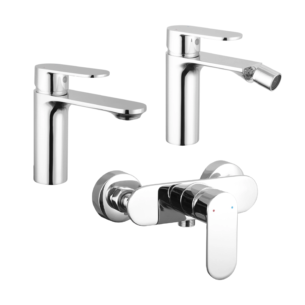 foto del prodotto set miscelatori lavabo bidet senza scarico ed esterno doccia cromato kerry