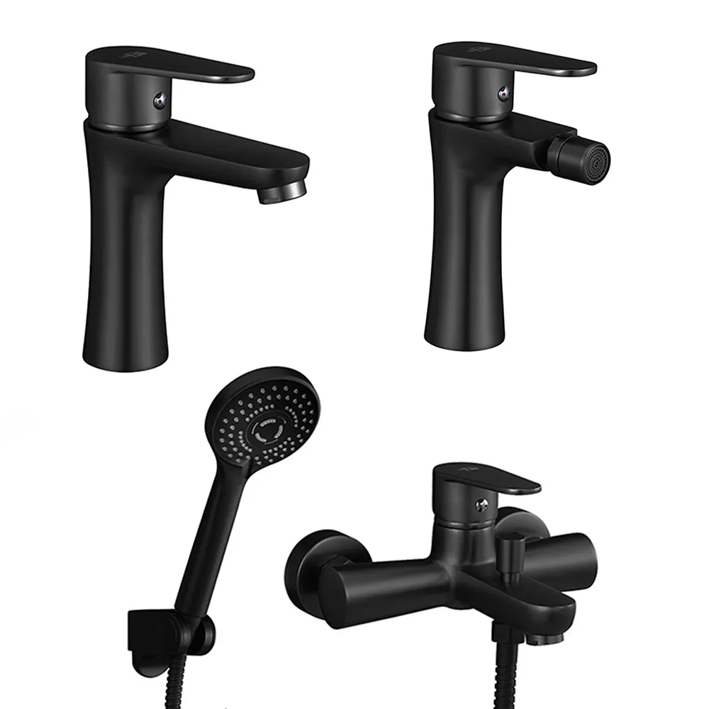 foto del prodotto set miscelatori lavabo bidet vasca nero opaco serie lizzy
