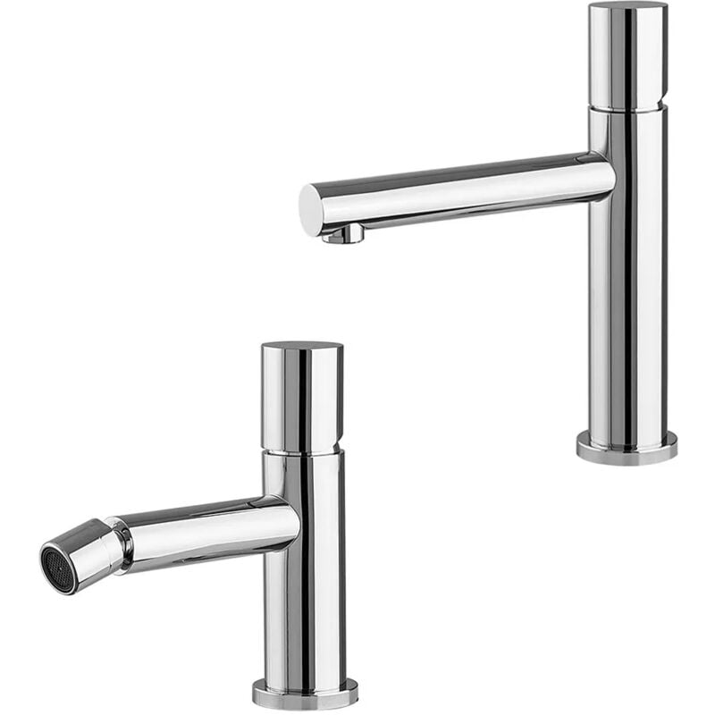 foto del prodotto set miscelatori lavabo e bidet cromo senza leva in acciaio inox gemini