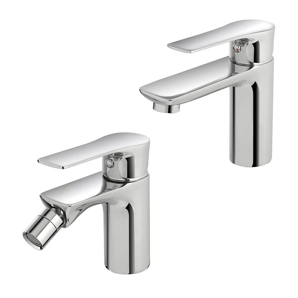 foto del prodotto set miscelatori lavabo e bidet flat cromati con piletta click clack