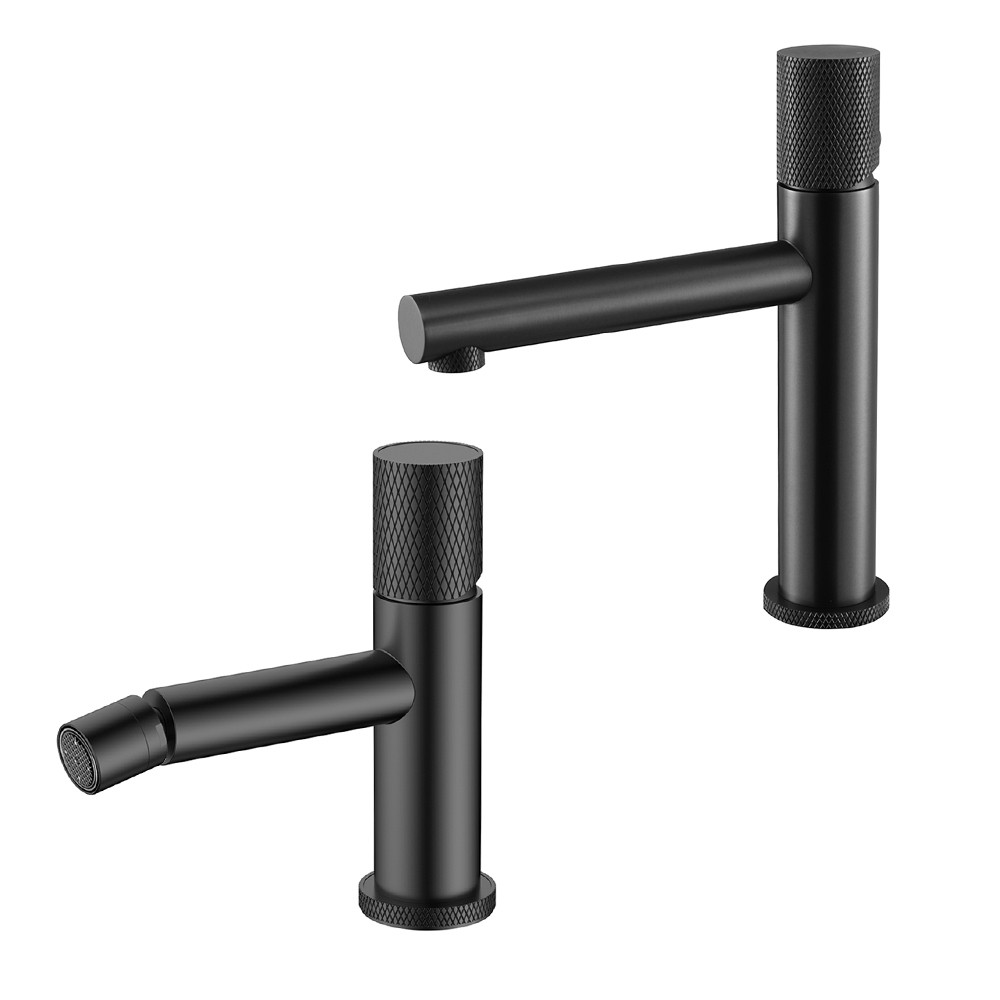 foto del prodotto set miscelatori lavabo e bidet nero opaco con leva zigrinata gemini