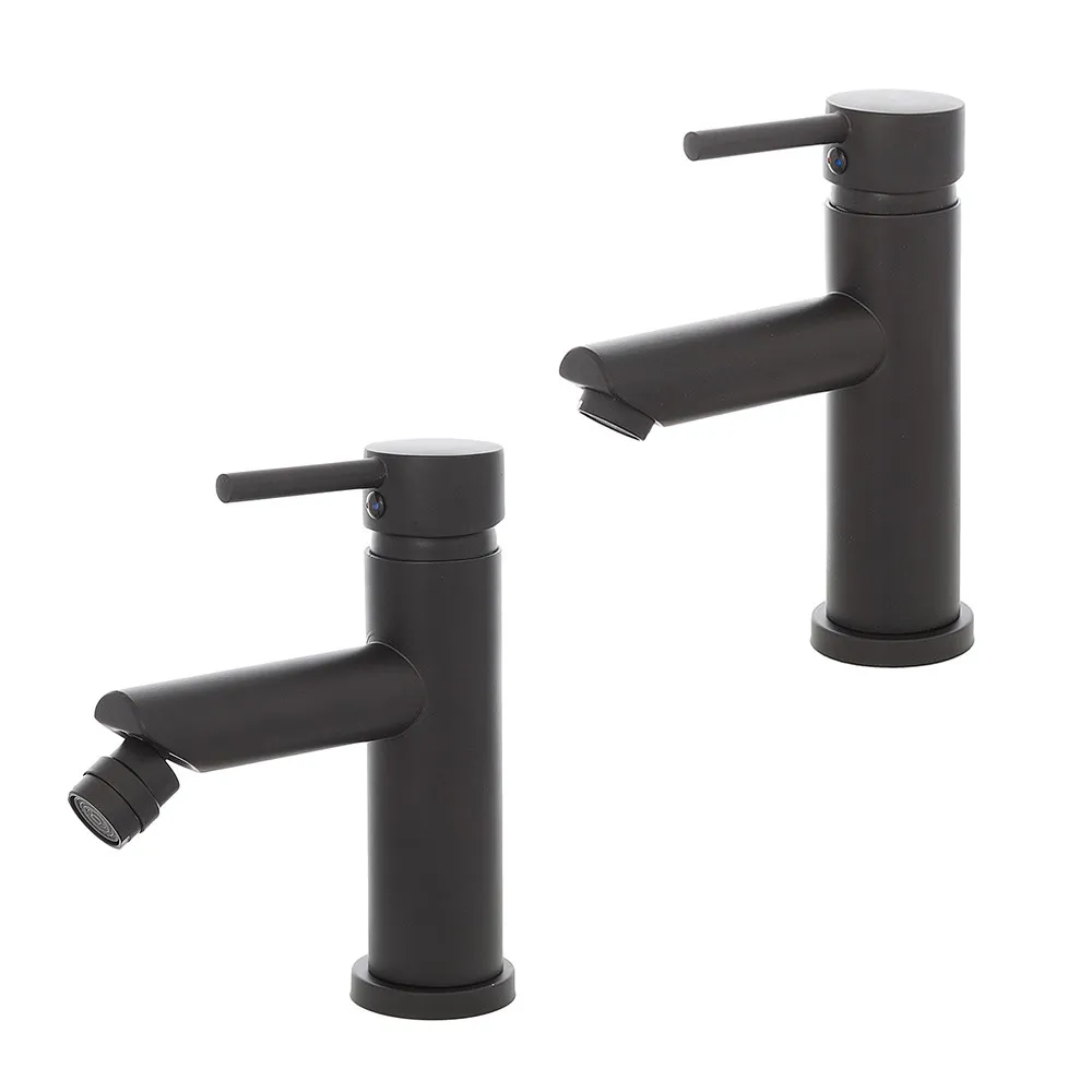foto del prodotto set miscelatori lavabo e bidet nero opaco con piletta click clack york