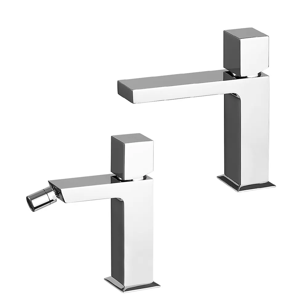 foto del prodotto set miscelatori lavabo e bidet senza leva cromato lucido torre