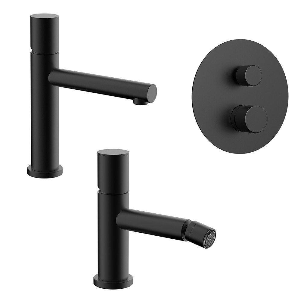 foto del prodotto set miscelatori nero opaco lavabo bidet e doccia con deviatore gemini