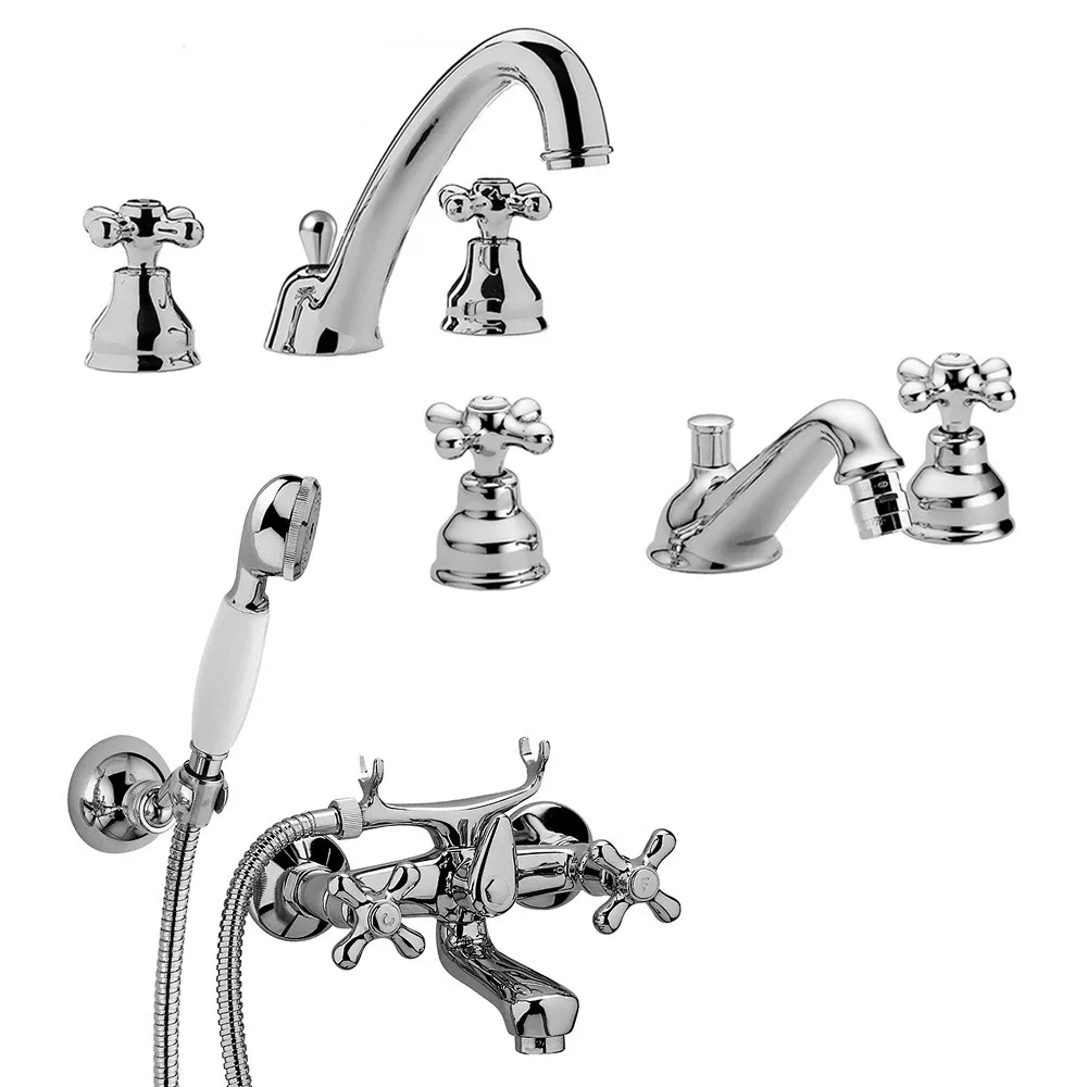 foto del prodotto set miscelatori paffoni iris lavabo canna alta bidet e vasca con scarico incluso