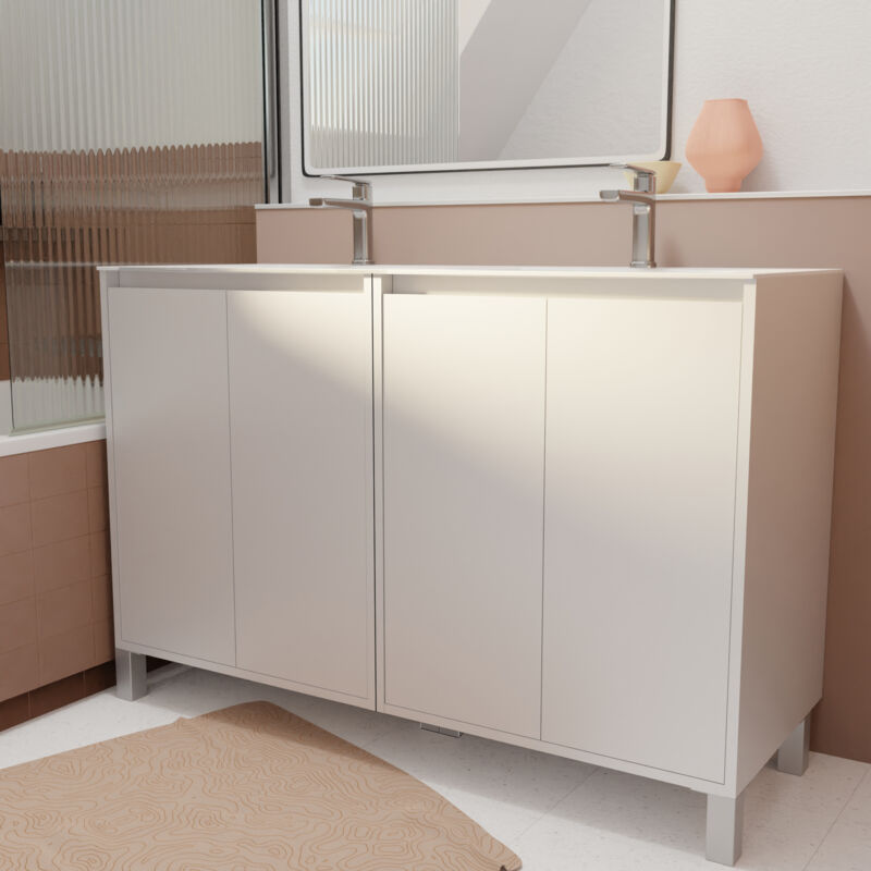 foto del prodotto set mobile bagno 120 cm laccato bianco 4 ante con lavabo in ceramica xenos