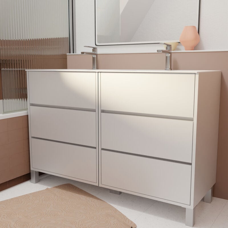 foto del prodotto set mobile bagno 120 cm laccato bianco 6 cassetti con lavabo in ceramica xenos