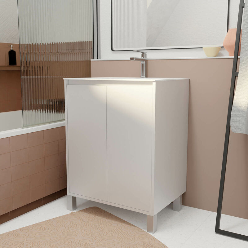 foto del prodotto set mobile bagno 60 cm laccato bianco 2 ante con lavabo in ceramica xenos