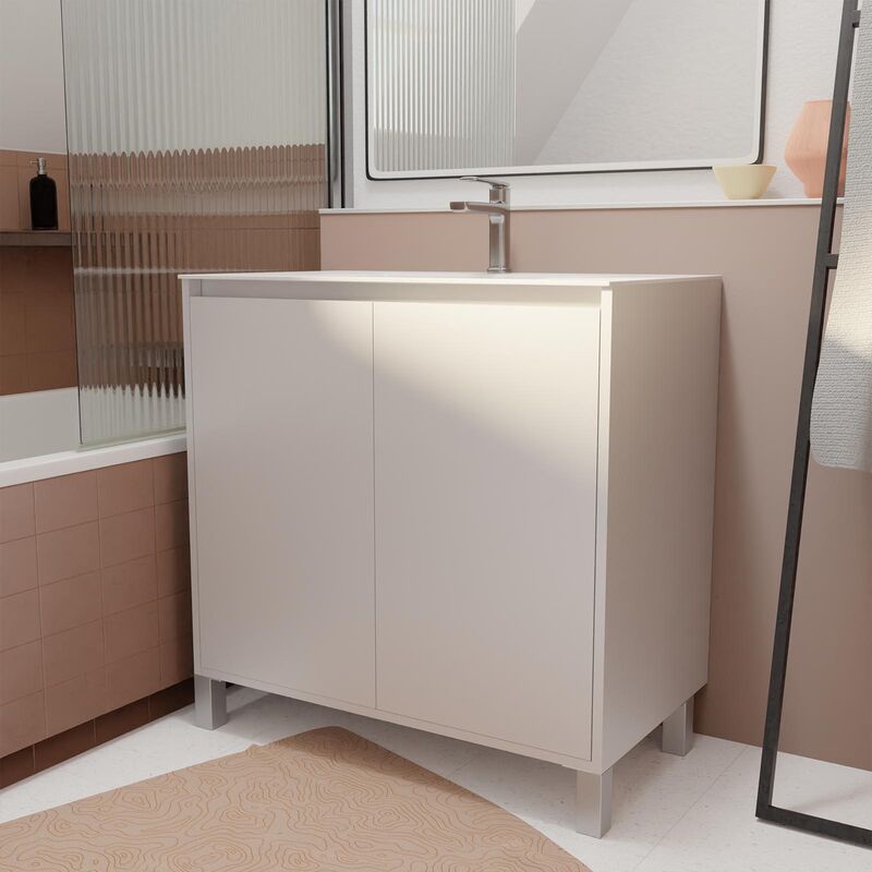foto del prodotto set mobile bagno 80 cm laccato bianco 2 ante con lavabo in ceramica xenos
