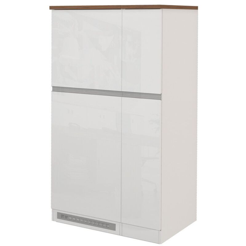 foto del prodotto set mobile porta frigo con portaspezie 90x60x164,5cm nautilus colore bianco laccato lucido rovere wotan