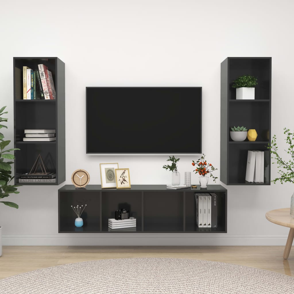 foto del prodotto set mobile tv 3 pz grigio lucido in truciolato cod mxl 15907
