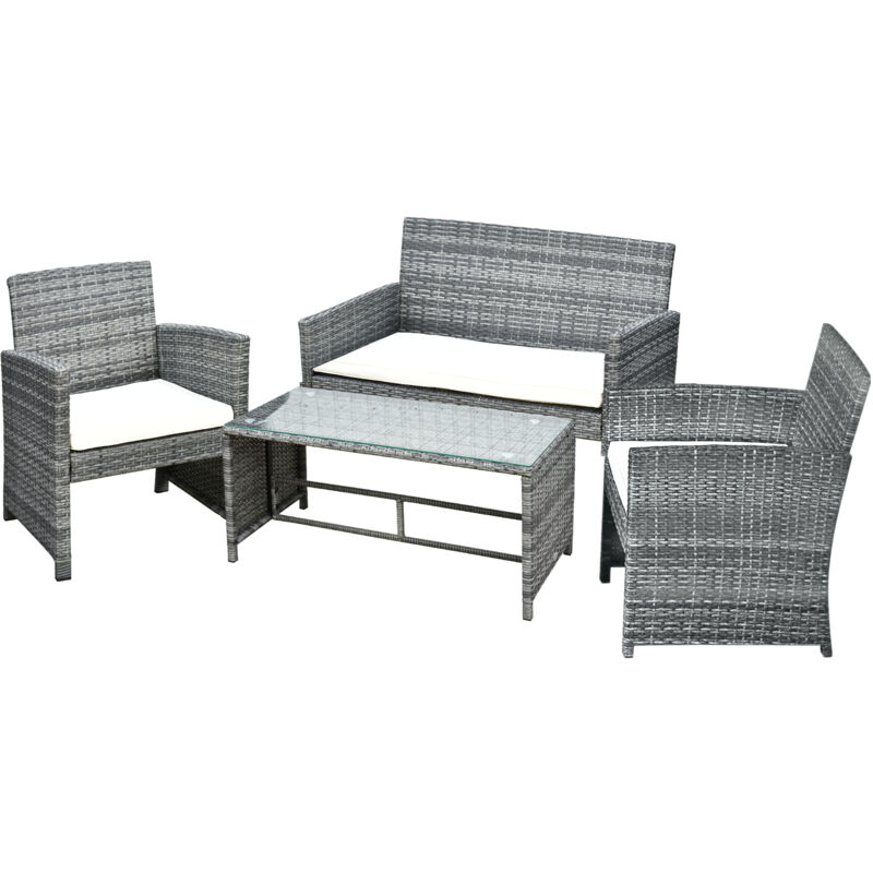 foto del prodotto set mobili 4 pezzi divanetto da giardino metallo, rattan outsunny