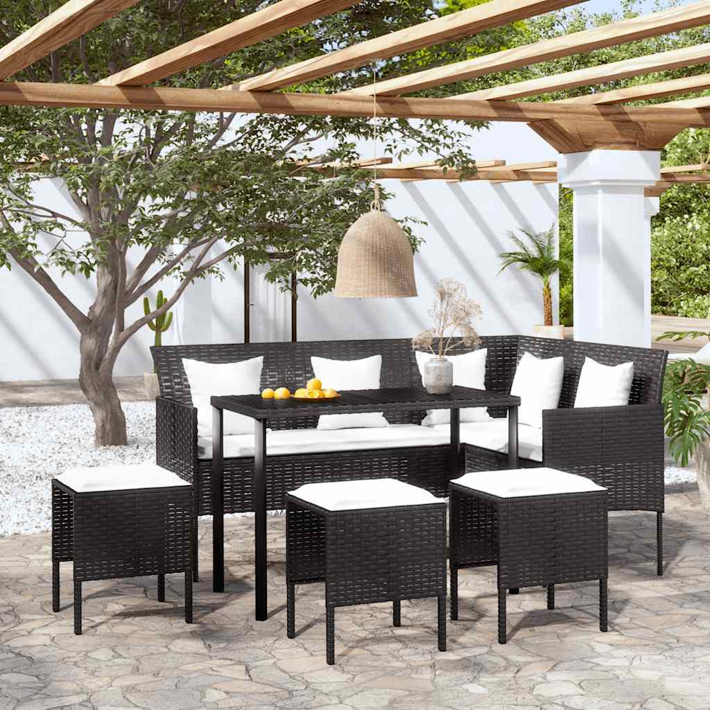 foto del prodotto set mobili 5 pz divano a l con cuscini in polyrattan nero cod mxl 48703