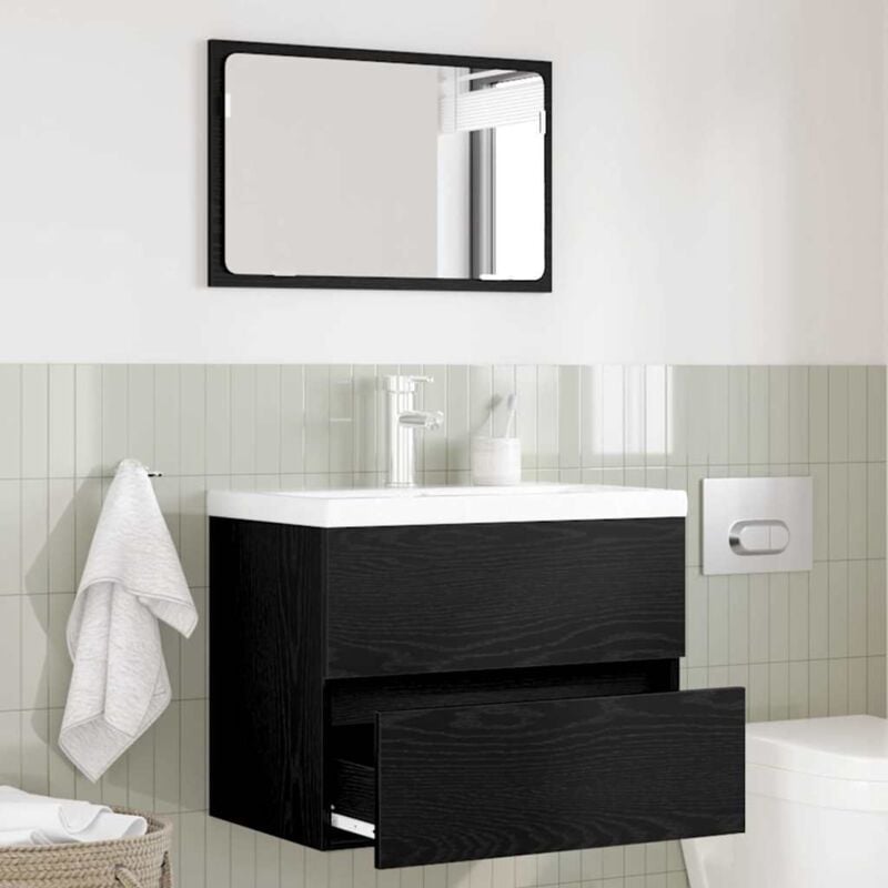 foto del prodotto set mobili bagno 2 pezzi nero rovere legno ingengerizzato vidaxl