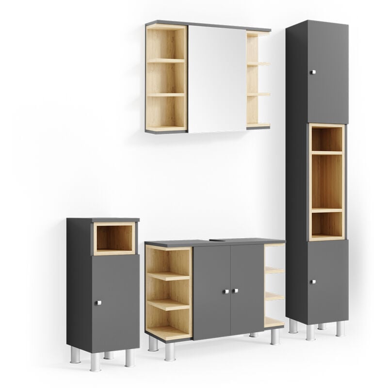 foto del prodotto set mobili bagno aquis, antracite, 4 parti vicco