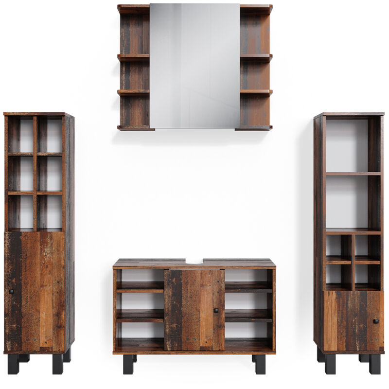 foto del prodotto set mobili bagno fynn, rovere rustico, 4 parti, con armadio alto vicco