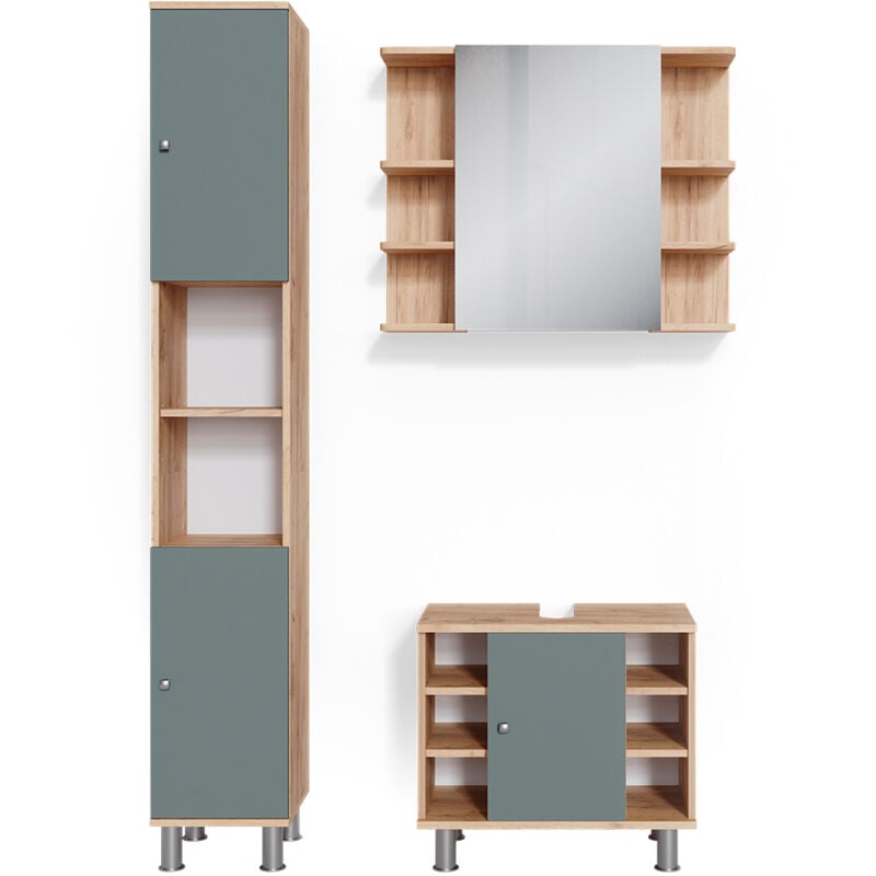 foto del prodotto set mobili bagno fynn, verde, 3 parti, con colonna vicco