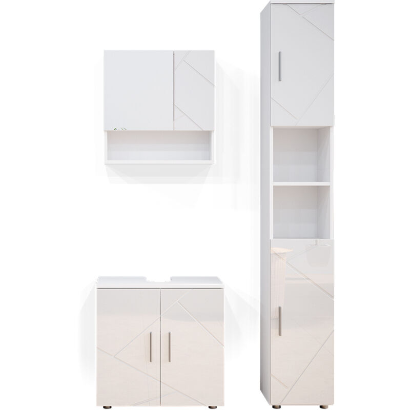 foto del prodotto set mobili bagno irma, bianco lucido, 3 parti, con colonna, vicco