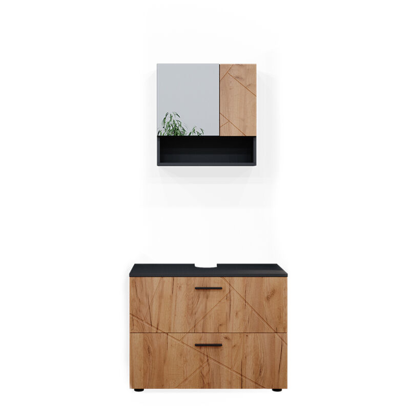 foto del prodotto set mobili bagno irma, quercia dorata antracite, 2 parti, vicco