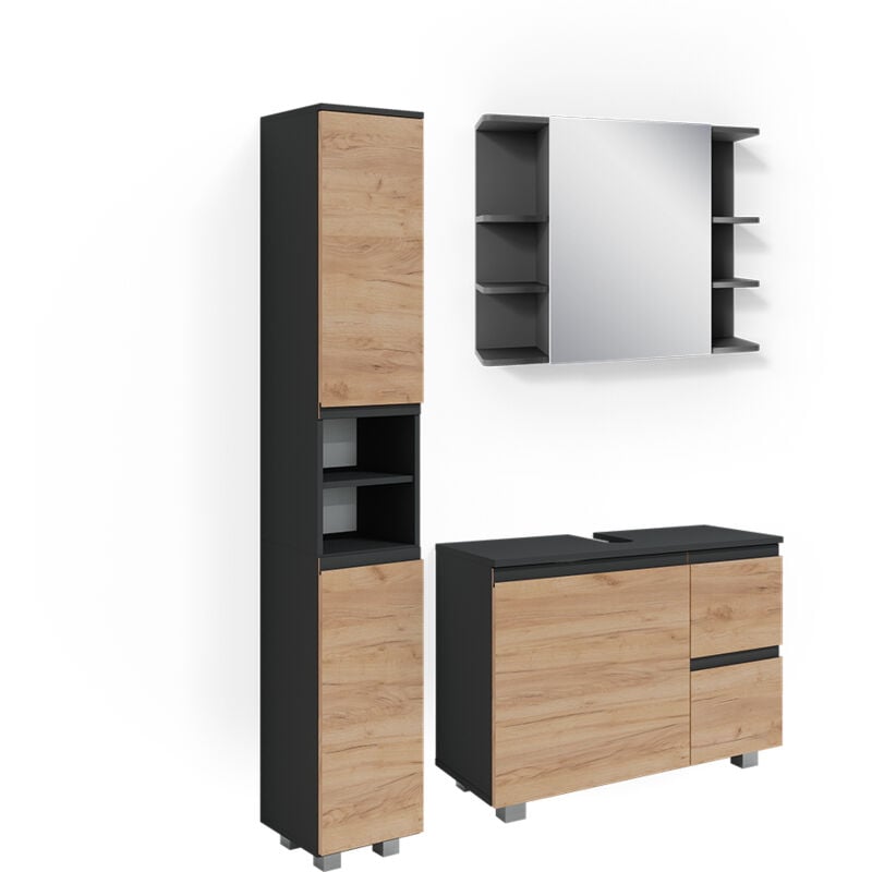immagine 0 del prodotto set mobili bagno j shape, grigio, 3 parti vicco