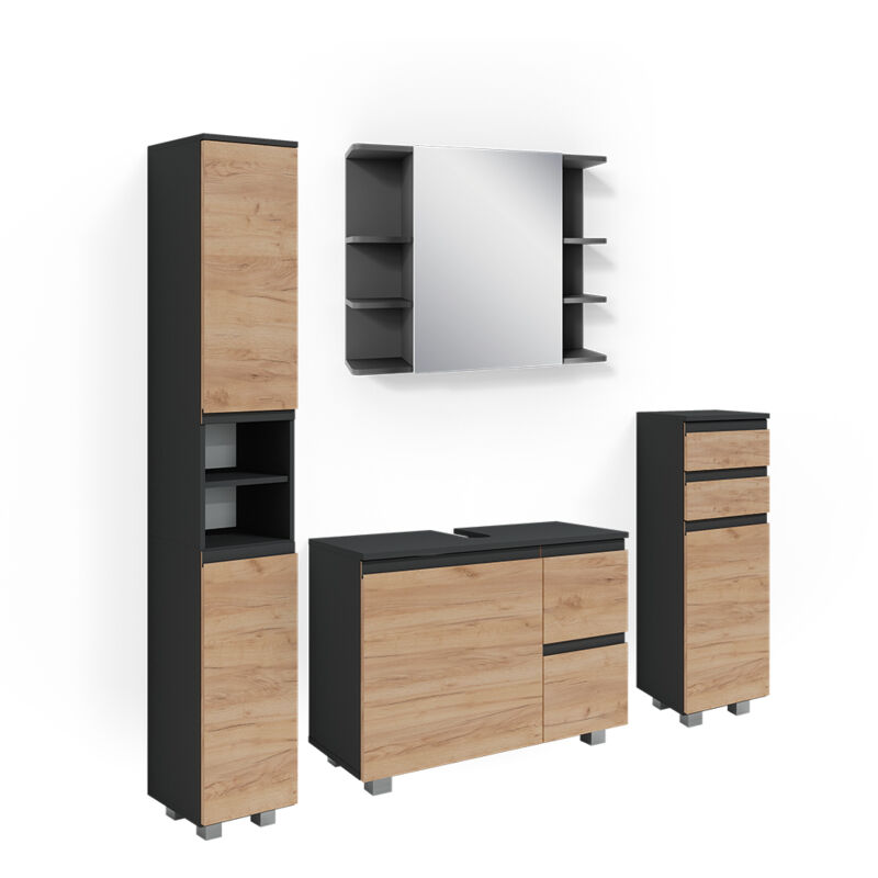 foto del prodotto set mobili bagno j shape, grigio, 4 parti, vicco