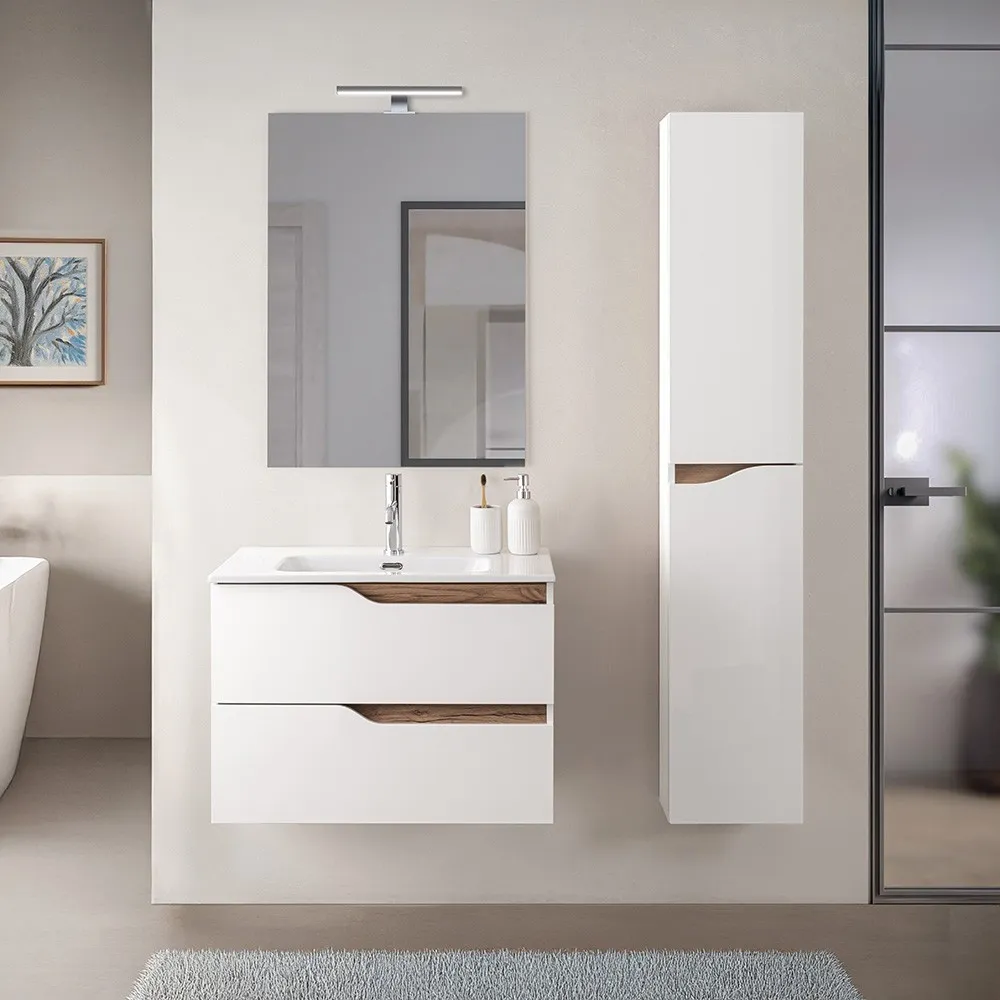 foto del prodotto set mobili bagno sospesi 60cm in legno mdf bianco e quercia sumya