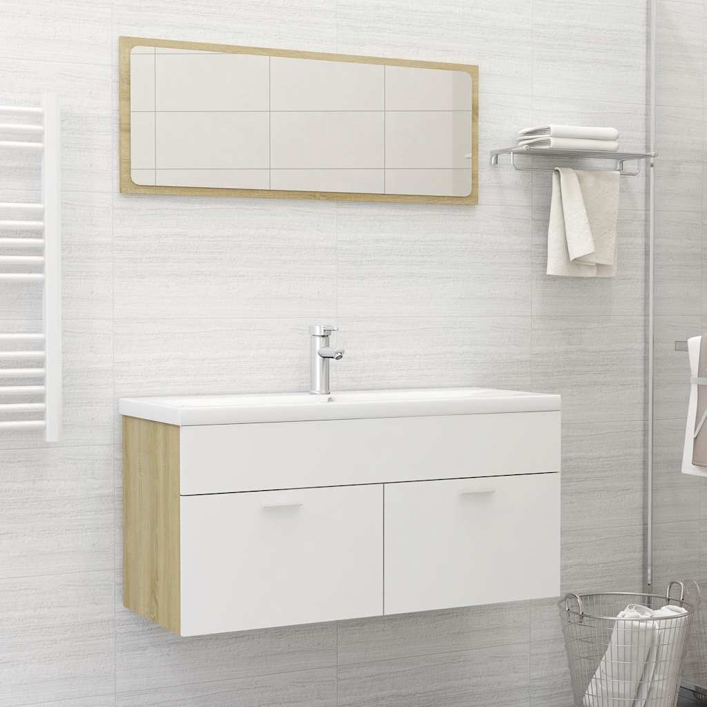 foto del prodotto set mobili da bagno 2 pz bianco e rovere sonoma in truciolato cod mxl 21437