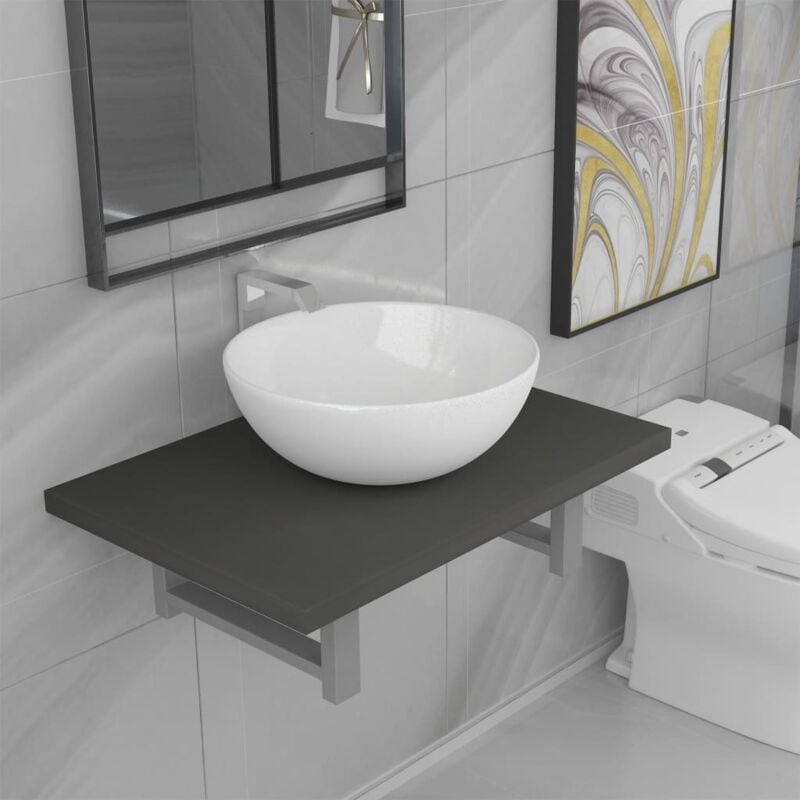 foto del prodotto set mobili da bagno 2 pz ceramica grigio vidaxl