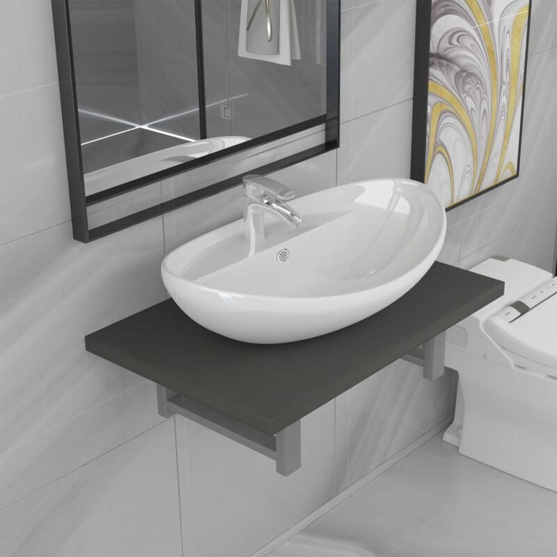 foto del prodotto set mobili da bagno 2 pz ceramica grigio vidaxl