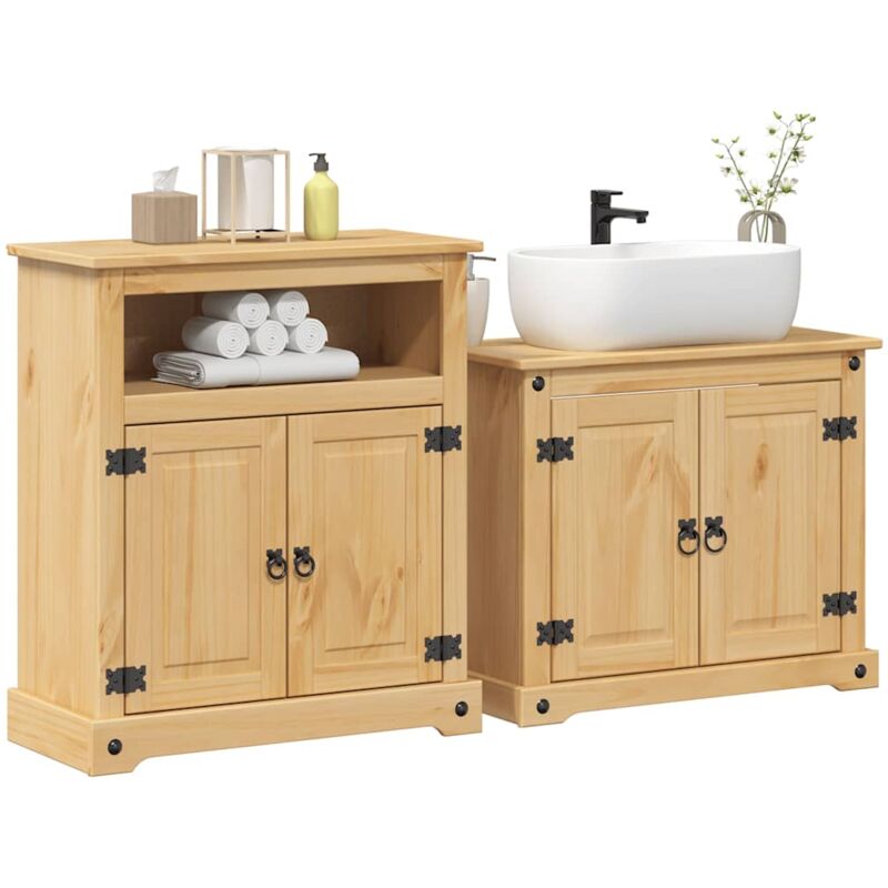 foto del prodotto set mobili da bagno 2 pz corona in legno massello di pino vidaxl
