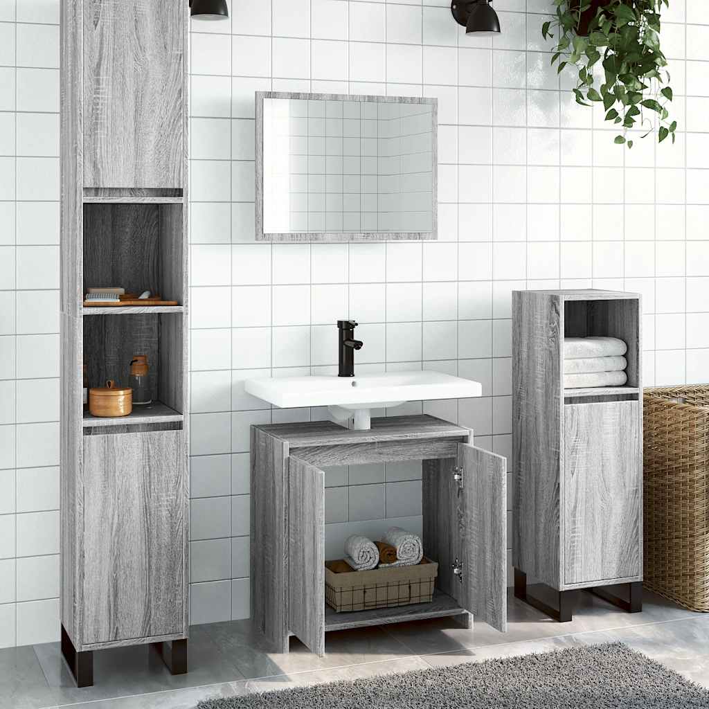 foto del prodotto set mobili da bagno 2 pz grigio sonoma in legno multistrato