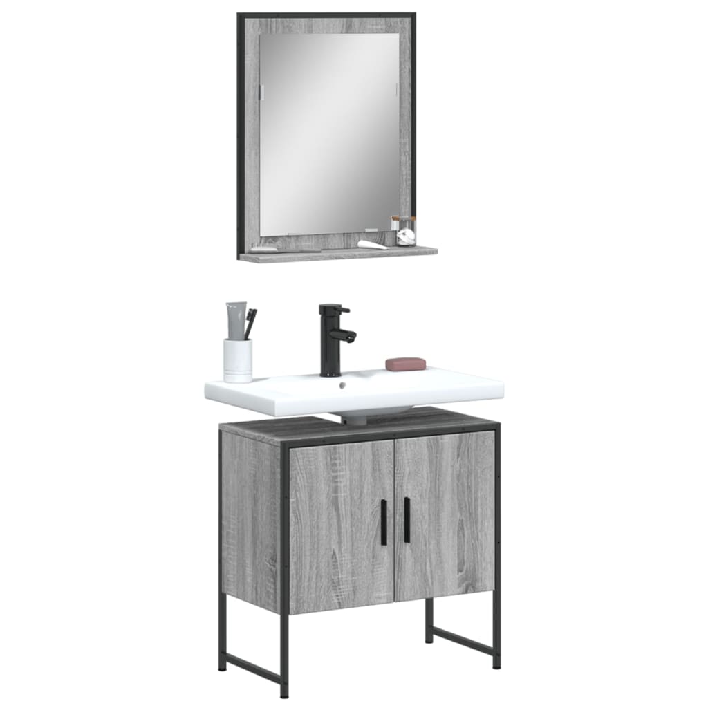 foto del prodotto set mobili da bagno 2 pz grigio sonoma in legno multistrato
