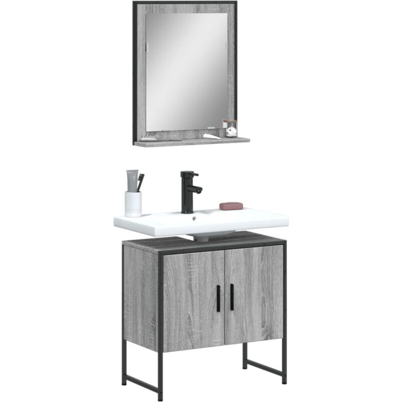foto del prodotto set mobili da bagno 2 pz grigio sonoma in legno multistrato vidaxl
