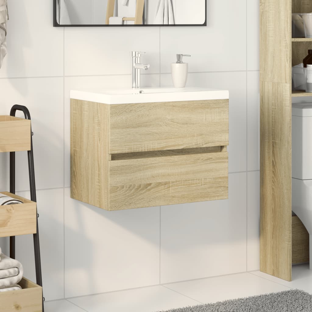 foto del prodotto set mobili da bagno 2 pz in ceramica e legno multistrato