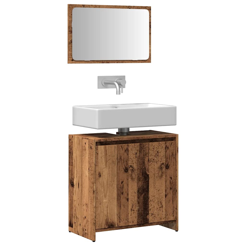 foto del prodotto set mobili da bagno 2 pz legno antico in legno multistrato