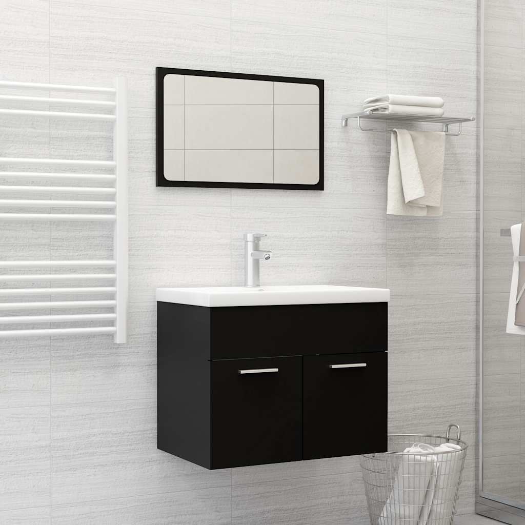 foto del prodotto set mobili da bagno 2 pz nero in legno multistrato